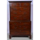 A George III mahogany chest on chest, dentil and cavetto cornice,