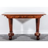 A William IV rosewood library table, rectangular top with a moulded edge,