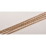 A Victorian yellow metal guard chain, belcher and wire link, 160cm,