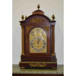 A late Victorian mahogany bracket clock, gilt metal appliques,