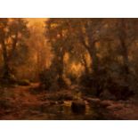 Sydney G.**
Woodland landscape with a brook,
indistinctly signed,
oil on canvas,
51 x 71cm.