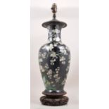 A Chinese famille noire baluster shape vase, serving as a lamp base,