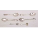 Two Victorian silver teaspoons, by Reid & Sons, Newcastle 1860 and 1862, other teaspoons,