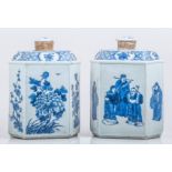 Two Chinese blue and white porcelain caddies, bearing Kangxi four character marks,