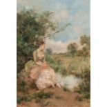 Juan Antonio Gonzales
Contemplation, a young lady by a stream,
signed and dated Paris 1881,