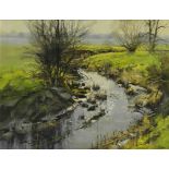 John Lines
Meandering stream,
signed,
oil on canvas,
45 x 61cm.