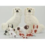 Pair of large Staffordshire dogs, modelled as seated King Charles Spaniels, 34cm,