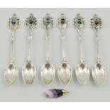 Set of six silver coffee spoons, Birmingham, shield shape tops,