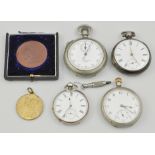 Silver cased pocket watch, Chester 1897, white enamel dial with Roman Numerals,