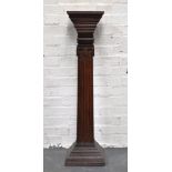 Anglo/Indian carved hardwood stand, square top with a rosette motif, fluted shaft, square base,