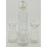 Collection of moulded glass, to include decanters, jugs etc, (2 boxes).