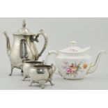 Royal Crown Derby, Derby Posies pattern teapot, a silver plated teapot etc, (1 box).