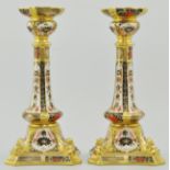 Large pair of Royal Crown Derby "Imari" decorated candlesticks, printed marks, pattern no.