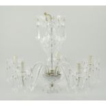 Waterford: Cut glass five light chandelier, faceted droplets and festooning, 43cm drop.