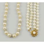 Lotus pearl double strand necklace, and another, (2).