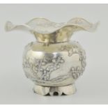 Chinese export silver spittoon, late 19th Century, cast in relief with prunus blossom,