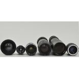 Assortment of camera lenses, to include a Yashica Aux. wide angle 1:4, a Will Wetzlar NR.