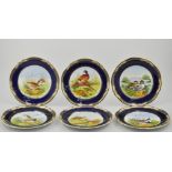 Set of six Spode hand painted game bird plates, to include, Lapwing, Quail, Mallard, Snipe,