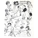 Leicestershire County Cricket Club, signed caricature print from 1972, including Ray Illingworth,