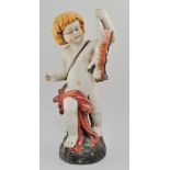 Reproduction pottery Baroque style figure of a cherub, holding a horse, 56cm.