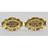 Pair of Royal Crown Derby "Imari" pattern oval pin dishes, first quality, pattern no. 1128, 13.5cm.