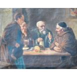 Victorian School, Tavern scene, study of Three Monks, oil on canvas, indistinctly signed, framed,