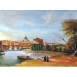 Continental School, River Tiber, Rome, oil on canvas, 42cm x 52cm.