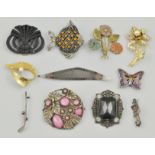 Large collection of costume jewellery, to include hat pins, brooches, necklaces etc, (2 boxes).