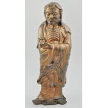 Chinese gilt bronze figure of a Buddha, in traditional robes, inlaid silvered detailing,