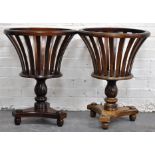 Pair of Regency style hardwood jardiniere stands, open basket design, carved columns,