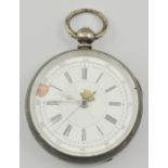 White metal chronograph pocket watch, stamped 0.