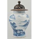 Chinese blue and white baluster vase, decorated in continuous Oriental landscapes,