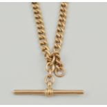 9ct gold double albert chain, weight 38gms, length 38cms.