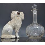 Glass decanter, 29cm, a pair of reproduction pottery dogs, brackets etc.