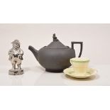 Wedgwood black Jasperware teapot, 14cm, a silver lustre Mr Toby Caster, collectors etc.