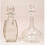 Pair of Victorian moulded glass mallet shape decanters, ribbed form, ogee stoppers, 29cm,