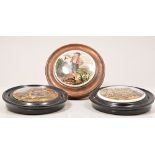 Prattware pot, fishing fleet, diameter 11cm, three framed Prattware pot lids, I See You My Boy,