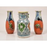 Turkish vase, stylised floral decoration, 20cm and a pair of East Asian vases,