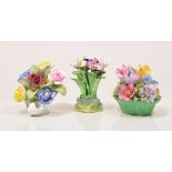 Adderley floral bone china basket shaped posy, with roses and chrysanthemums,