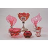 Victorian ruby glass and overlaid goblet shape pedestal bowl,