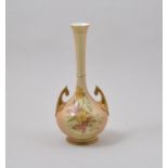Royal Worcester bottle vase, 1906, twin handles, floral decoration on a blush ground, no.