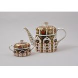 Royal Crown Derby teapot and matching two handled sugar box, Imari pattern no. 1128, teapot 28cm.