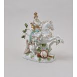 Continental porcelain figure, Catherine the Great, a rearing stallion, restored, 20cm.