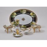 Noritake dressing table set, painted with European river landscapes, including an oval tray,