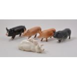 Beswick model of pig and piglet, 16cm and four other Beswick pigs, (5).