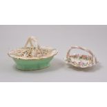 Coalbrookdale style bone china sweet meat basket, with encrusted decoration, restored, width 15cm,