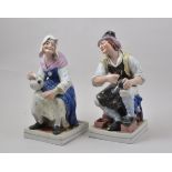 Pair of large Staffordshire Old Age figures, The Cobbler and His Wife, 34cm.