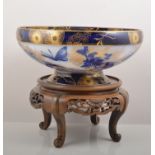 Staffordshire fruit bowl, printed with Irises, gilt decoration,