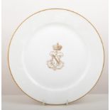 Sevres style porcelain service, printed with Napoleon's crest, including a pair of circular tureens,