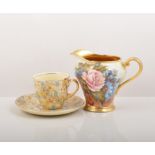 Aynsley bone china teaware, decorated with flowers and fruit,